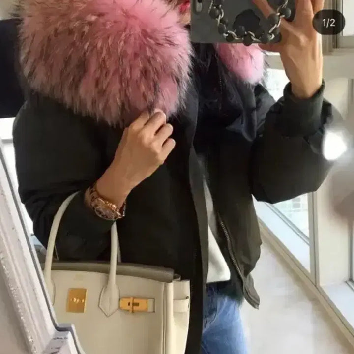 [BUNJANG] Jjoy Showroom Real Fox Fur Bomber Jacket / 쪼이 쇼룸 리얼 폭스 항공 점퍼