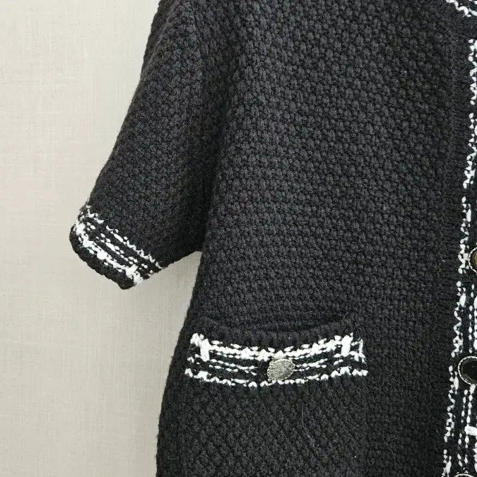 [BUNJANG] Red, Yellow, Green Inner Circle Tweed Jacket / 빨주노초 이너스라운드 블랙 트위드 반팔 자켓