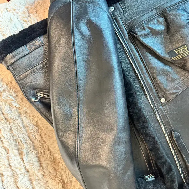 [BUNJANG] DIAPVINE B-3 Black Mouton Leather Jacket 36 / 디아프바인 b-3 블랙 무스탕 가죽 자켓36