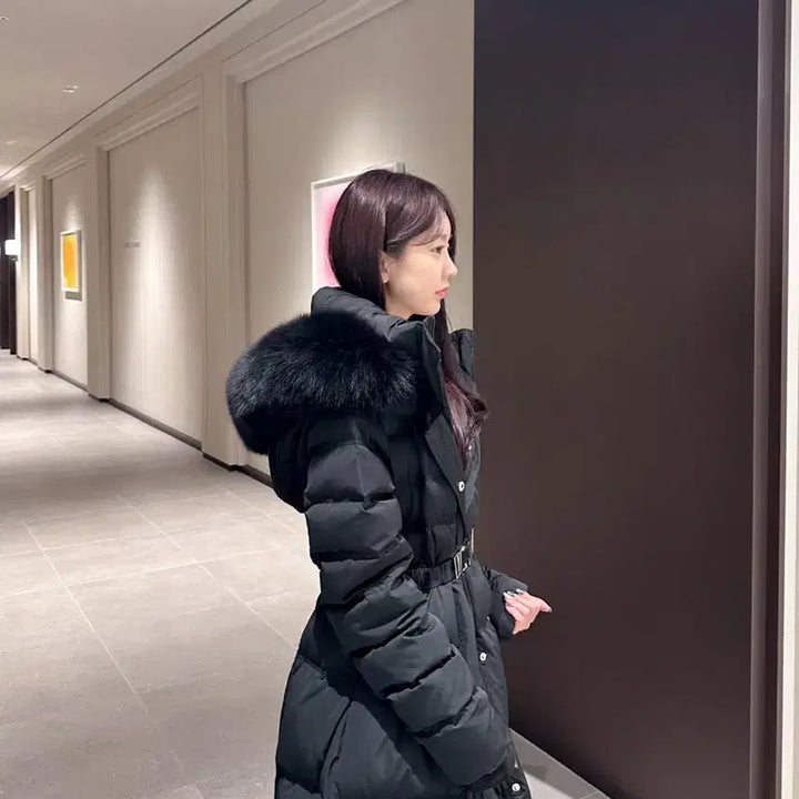 [BUNJANG] Long Padded Fox Fur Hooded Duck Down Belted Coat / 1탄 라이트미 폭스퍼 후드 덕다운 벨트 롱패딩