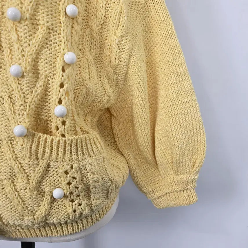 [BUNJANG] O'2nd Yellow Beaded Knit Cardigan / a0098. 오즈세컨 옐로우 구슬 포인트 니트 가디건 55