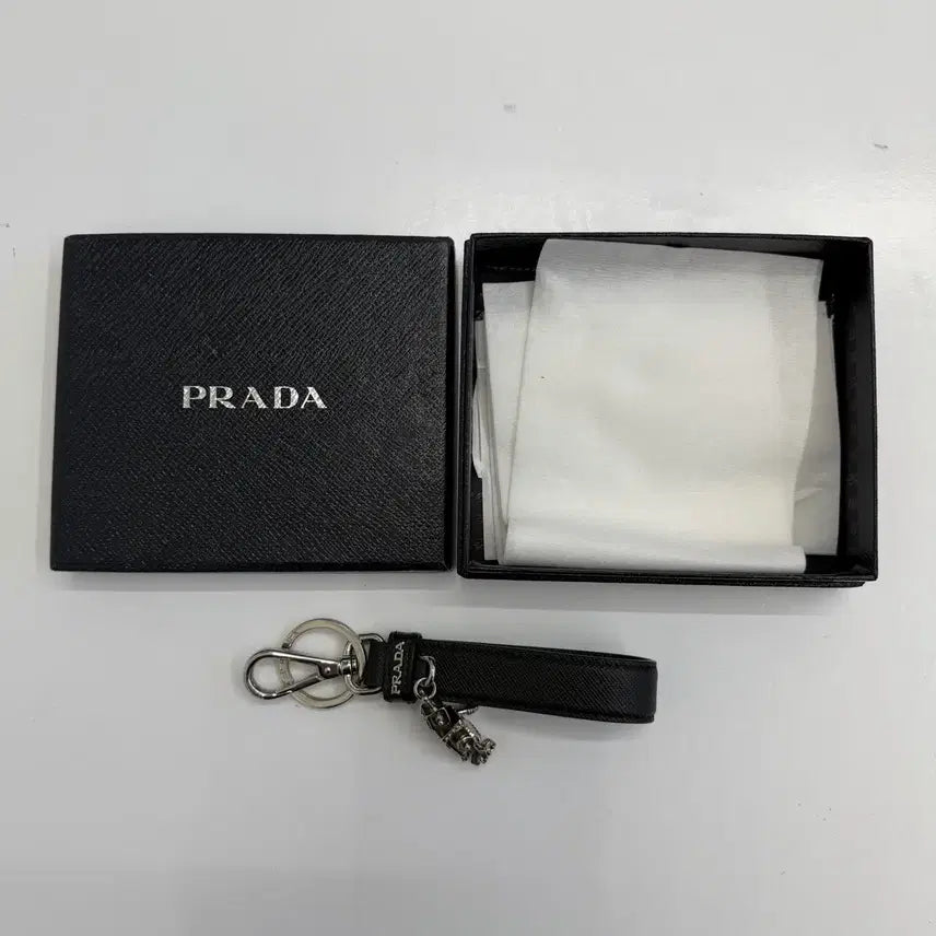 [BUNJANG] Prada Saffiano Leather Metal Robot Keyring / 프라다 사피아노 레더 매탈 로봇 키링