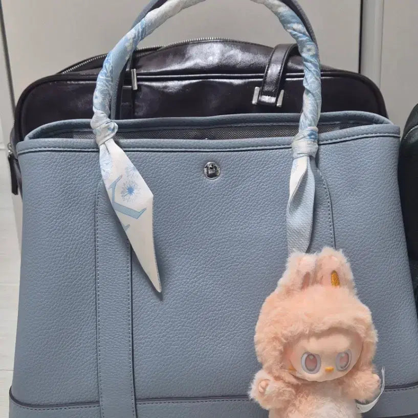 [BUNJANG] Leather Blue Pastel Scarf Handle Tote Bag / 소가죽 블루페일 스카프 핸들 토트