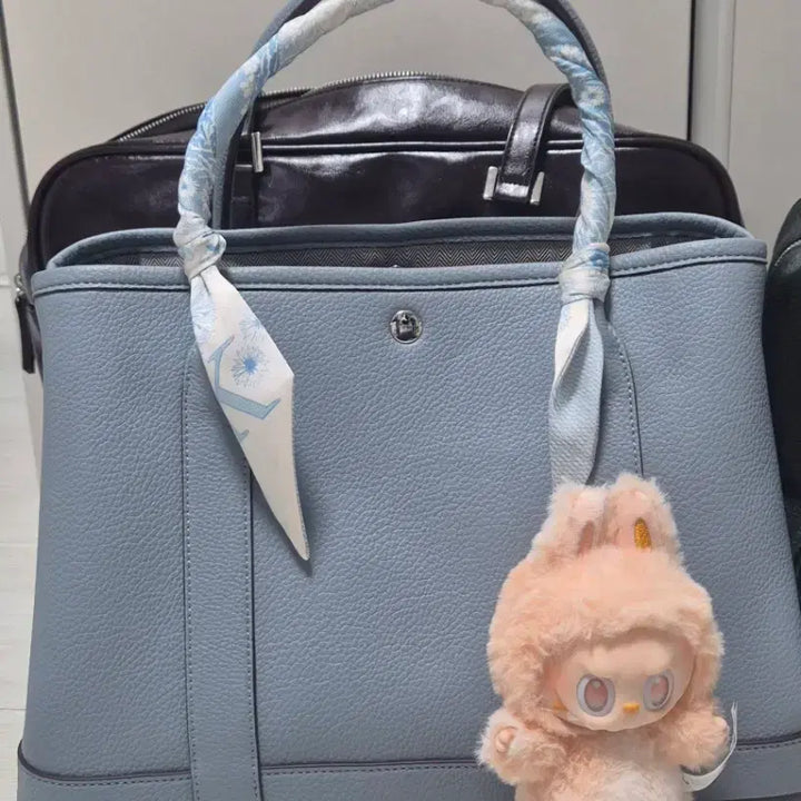[BUNJANG] Leather Blue Pastel Scarf Handle Tote Bag / 소가죽 블루페일 스카프 핸들 토트