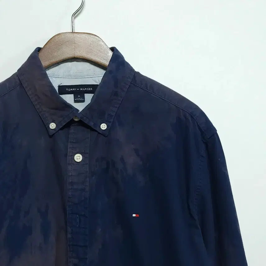 [BUNJANG] Tommy Hilfiger Cropped Shirt Navy Tie-Dye / 타미힐피거 크롭 셔츠 네이비 타이당ㄱ