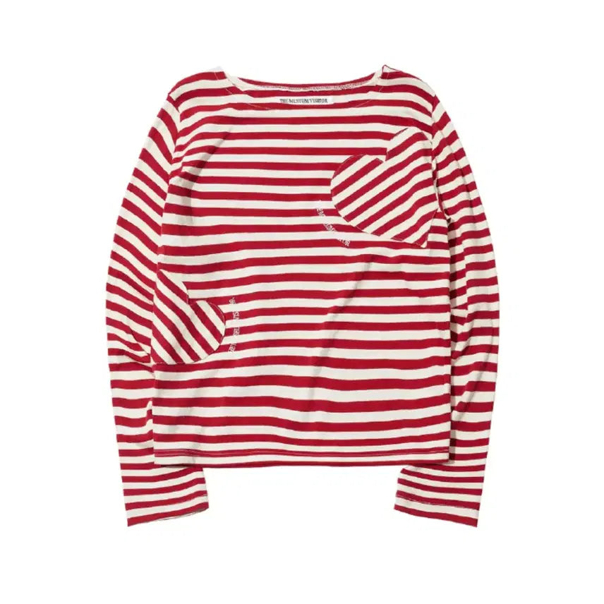 [BUNJANG] The Museum Visitor Heart Stripe Long T-Shirt (Wine) / 더뮤지엄비지터 HEART STRIPE LONG T-SHIRT (WINE)