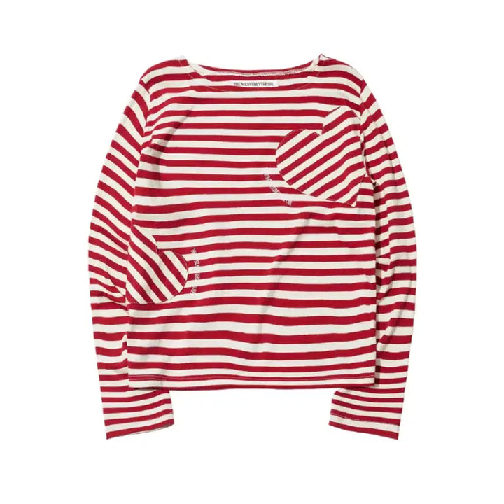 [BUNJANG] The Museum Visitor Heart Stripe Long T-Shirt (Wine) / 더뮤지엄비지터 HEART STRIPE LONG T-SHIRT (WINE)