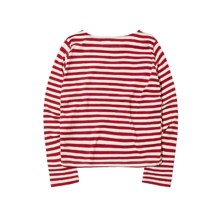 [BUNJANG] The Museum Visitor Heart Stripe Long T-Shirt (Wine) / 더뮤지엄비지터 HEART STRIPE LONG T-SHIRT (WINE)