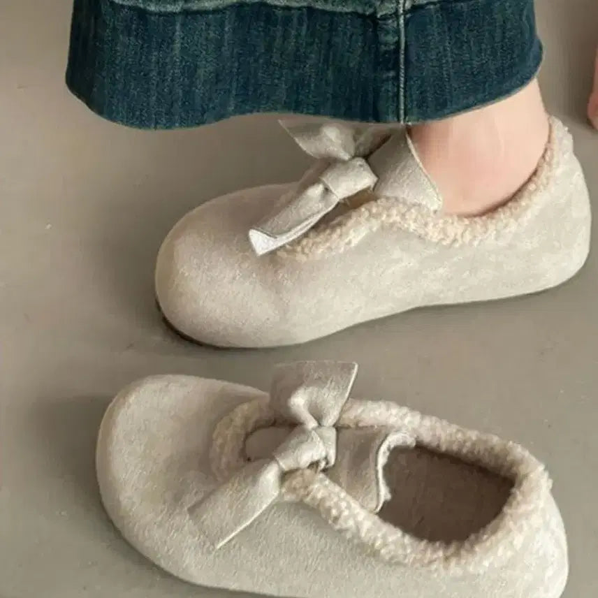 [BUNJANG] Ribbon Flat Shoes (Ivory, 235mm) / (새상품)예쁜 리본 뽀글 플렛슈즈(아이보리/235mm)