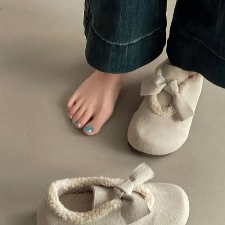 [BUNJANG] Ribbon Flat Shoes (Ivory, 235mm) / (새상품)예쁜 리본 뽀글 플렛슈즈(아이보리/235mm)