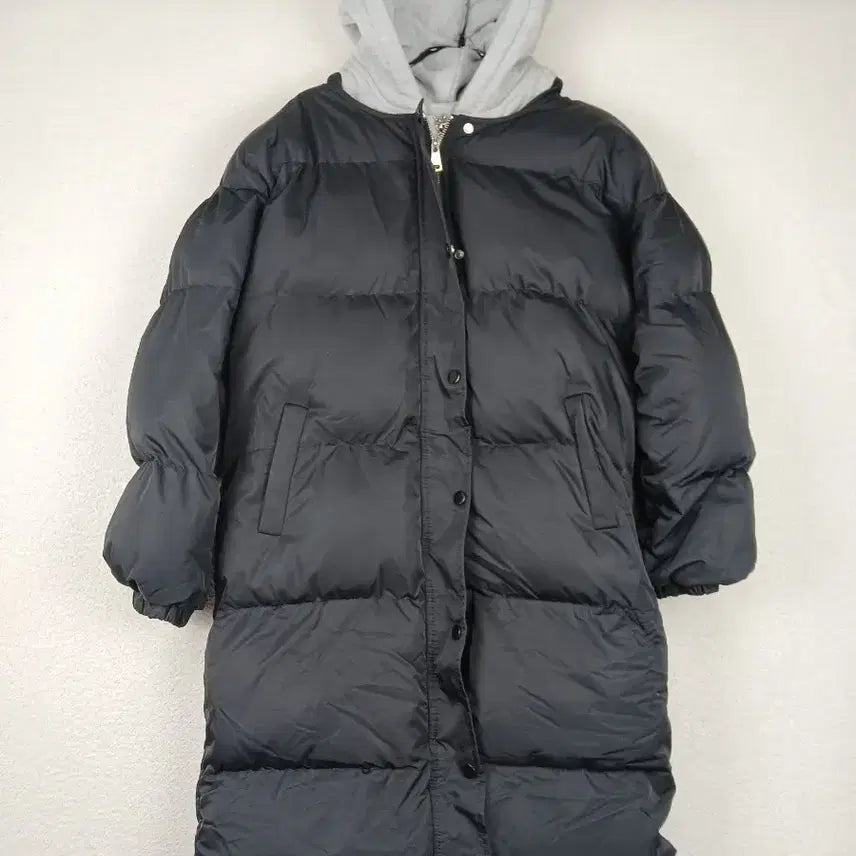 [BUNJANG] Hooded Long Padded Jacket (Black, Size 66) / 여성 후드 롱 패딩 블랙(66)