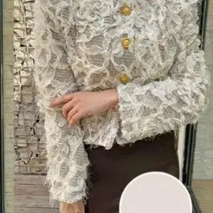 [BUNJANG] Rose Tweed Jacket Beige L Size / 로즈 트위드 자켓 베이지 L사이즈