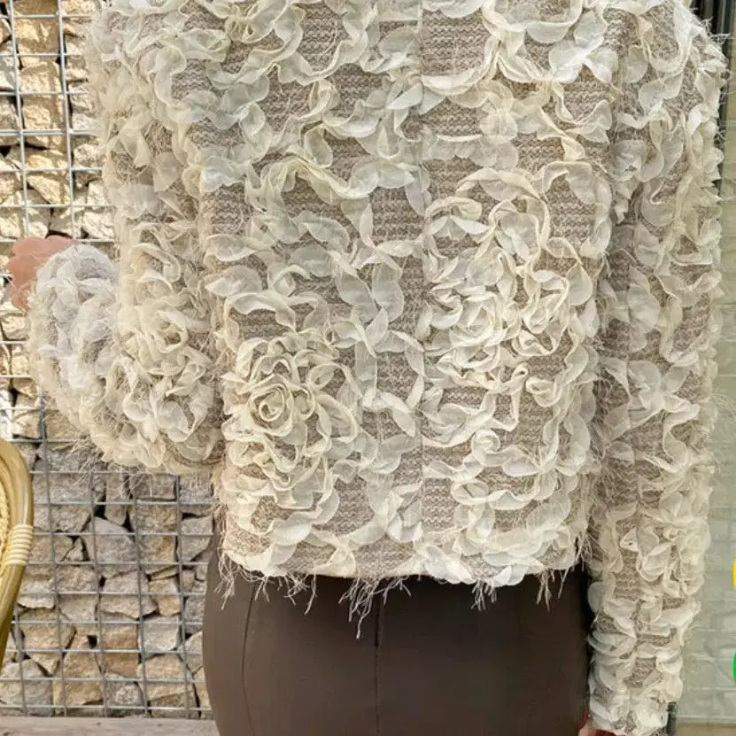 [BUNJANG] Rose Tweed Jacket Beige L Size / 로즈 트위드 자켓 베이지 L사이즈