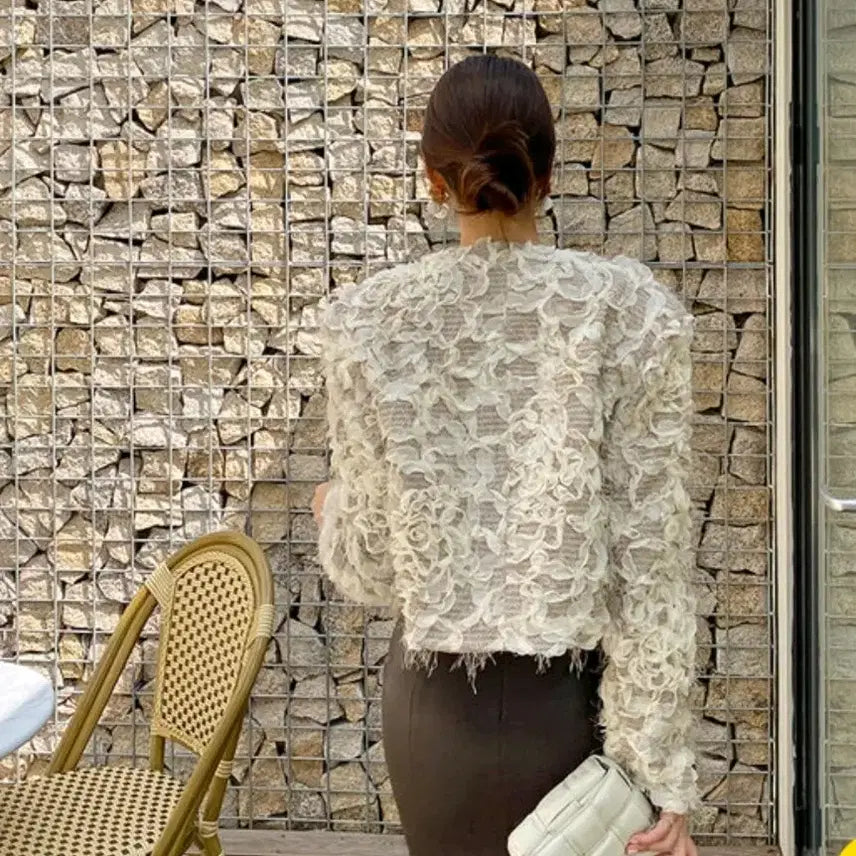 [BUNJANG] Rose Tweed Jacket Beige L Size / 로즈 트위드 자켓 베이지 L사이즈