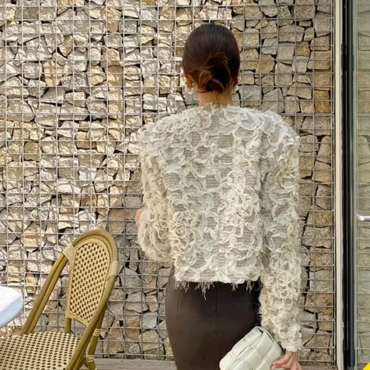 [BUNJANG] Rose Tweed Jacket Beige L Size / 로즈 트위드 자켓 베이지 L사이즈