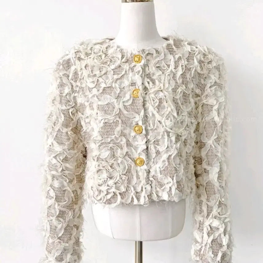 [BUNJANG] Rose Tweed Jacket Beige L Size / 로즈 트위드 자켓 베이지 L사이즈