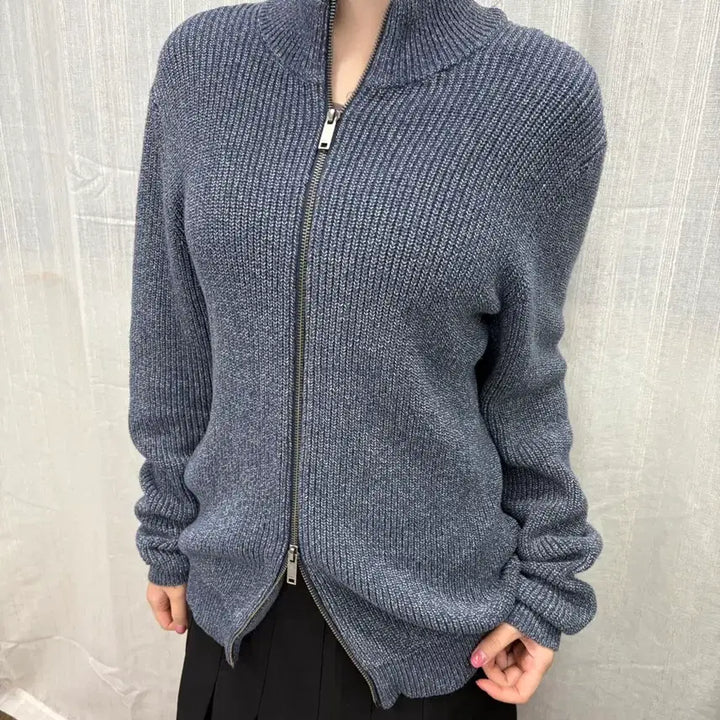 [BUNJANG] DKNY Cotton Zip-Up Knit Cardigan / DKNY 코튼 집업 니트