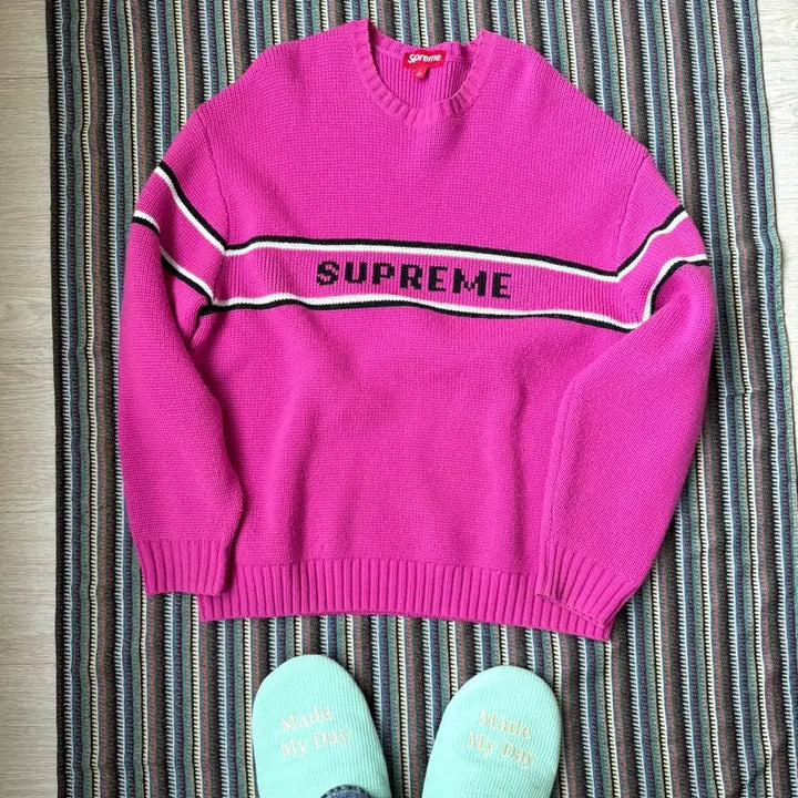 [BUNJANG] Supreme Chest Stripe Knit Sweater / 슈프림 체스트 스트라이프 니트 스웨터