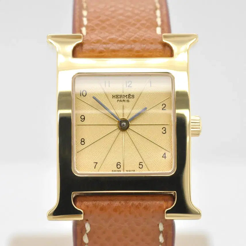 [BUNJANG] Hermès H Hour Gold Plated Watch / <세일> 에르메스 H아워 금장 중고명품 PM사이즈 여성용 가죽 손목시계