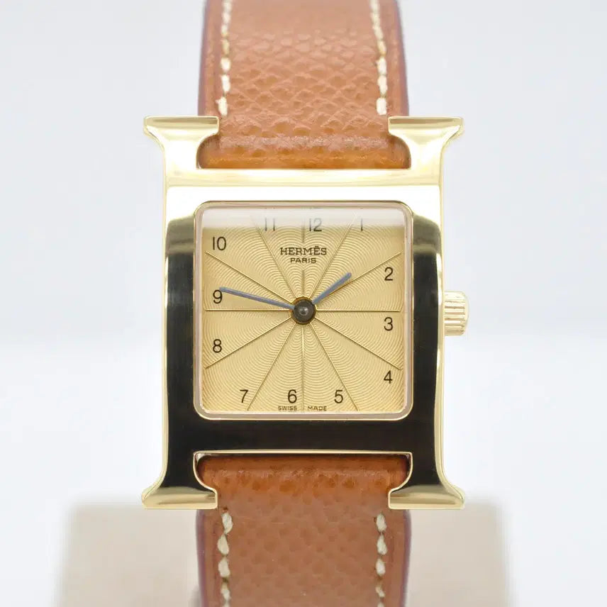 [BUNJANG] Hermès H Hour Gold Plated Watch / <세일> 에르메스 H아워 금장 중고명품 PM사이즈 여성용 가죽 손목시계