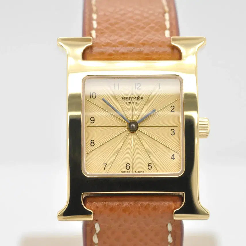 [BUNJANG] Hermès H Hour Gold Plated Watch / <세일> 에르메스 H아워 금장 중고명품 PM사이즈 여성용 가죽 손목시계