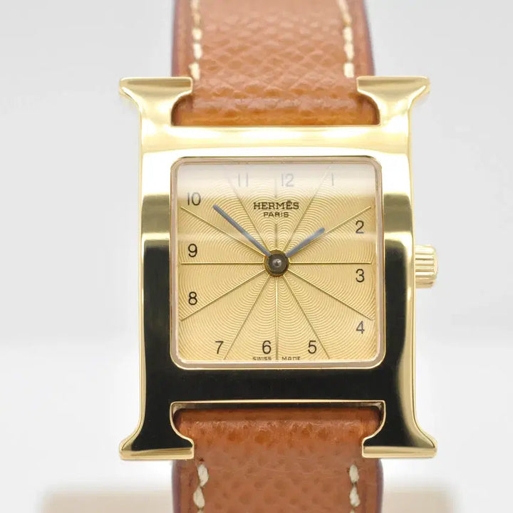 [BUNJANG] Hermès H Hour Gold Plated Watch / <세일> 에르메스 H아워 금장 중고명품 PM사이즈 여성용 가죽 손목시계