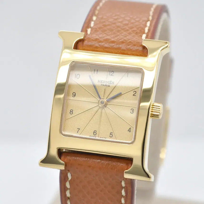 [BUNJANG] Hermès H Hour Gold Plated Watch / <세일> 에르메스 H아워 금장 중고명품 PM사이즈 여성용 가죽 손목시계