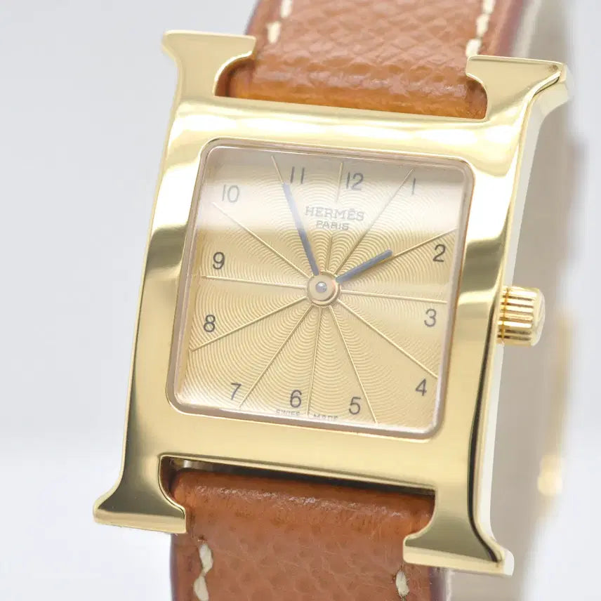 [BUNJANG] Hermès H Hour Gold Plated Watch / <세일> 에르메스 H아워 금장 중고명품 PM사이즈 여성용 가죽 손목시계
