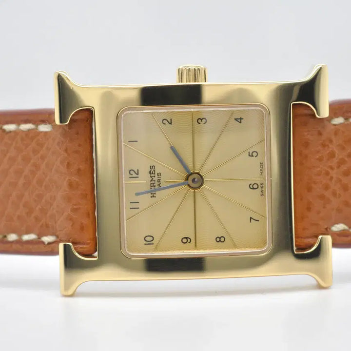 [BUNJANG] Hermès H Hour Gold Plated Watch / <세일> 에르메스 H아워 금장 중고명품 PM사이즈 여성용 가죽 손목시계
