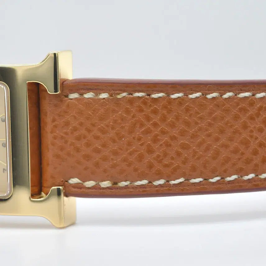 [BUNJANG] Hermès H Hour Gold Plated Watch / <세일> 에르메스 H아워 금장 중고명품 PM사이즈 여성용 가죽 손목시계