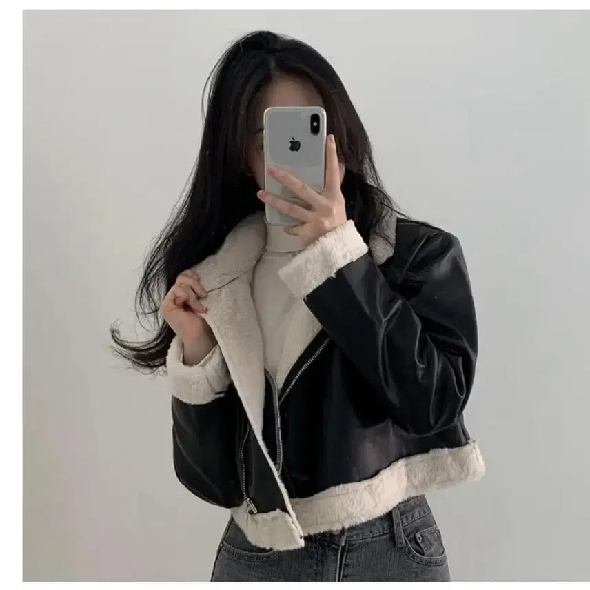 [BUNJANG] The Pink Crop Leather Jacket / 지그재그 에이블리 더핑크 크롭 레더자켓 무스탕