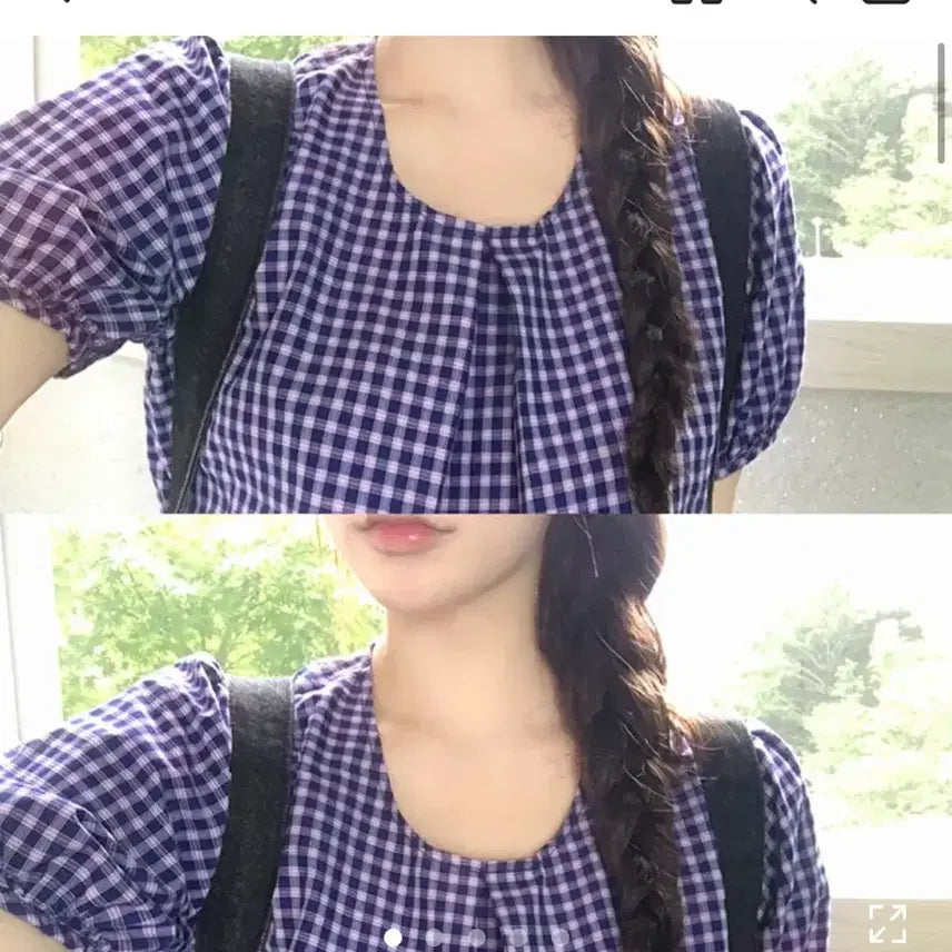 [BUNJANG] Omut Checkered Puff Sleeve Blouse / 체크 퍼프 반팔 블라우스 오무트 스쿨룩 빈티지 레이어드 모래하우스