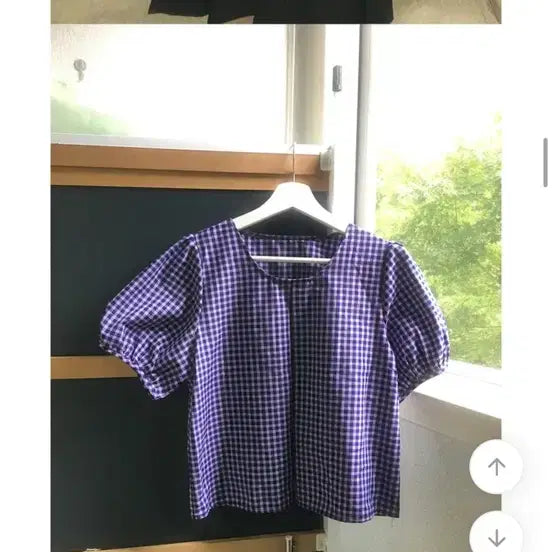 [BUNJANG] Omut Checkered Puff Sleeve Blouse / 체크 퍼프 반팔 블라우스 오무트 스쿨룩 빈티지 레이어드 모래하우스