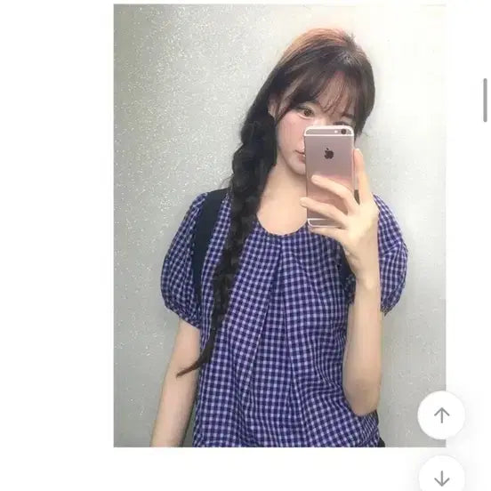 [BUNJANG] Omut Checkered Puff Sleeve Blouse / 체크 퍼프 반팔 블라우스 오무트 스쿨룩 빈티지 레이어드 모래하우스