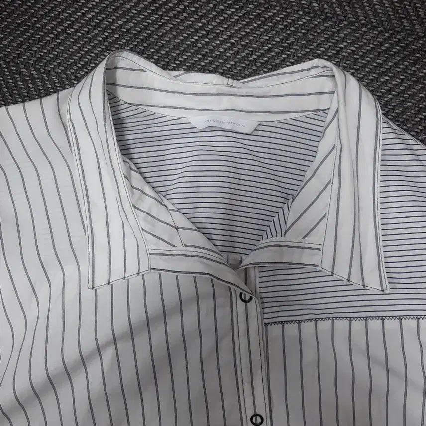 [BUNJANG] Vov Mix Stripe Cotton Shirt White / 보브 믹스 스트라이프 코튼 셔츠 화이트