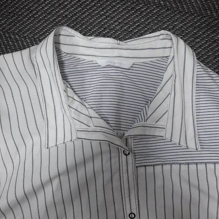 [BUNJANG] Vov Mix Stripe Cotton Shirt White / 보브 믹스 스트라이프 코튼 셔츠 화이트