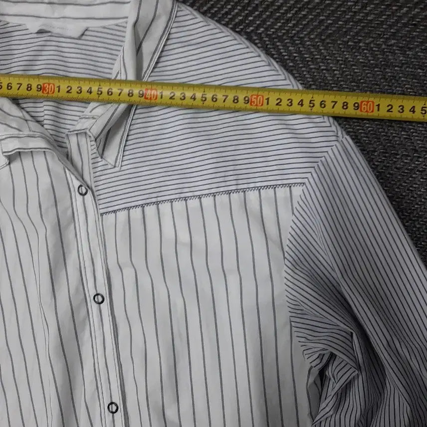 [BUNJANG] Vov Mix Stripe Cotton Shirt White / 보브 믹스 스트라이프 코튼 셔츠 화이트