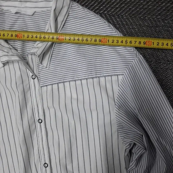 [BUNJANG] Vov Mix Stripe Cotton Shirt White / 보브 믹스 스트라이프 코튼 셔츠 화이트