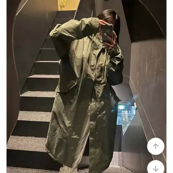 [BUNJANG] Black Up Hooded Long Yasan Windbreaker Jacket / 나일론 후드롱야상 블랙 바람막이 고프코어 블랙업 바온