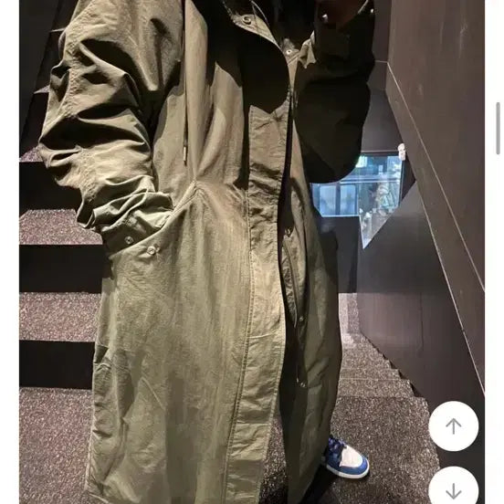 [BUNJANG] Black Up Hooded Long Yasan Windbreaker Jacket / 나일론 후드롱야상 블랙 바람막이 고프코어 블랙업 바온