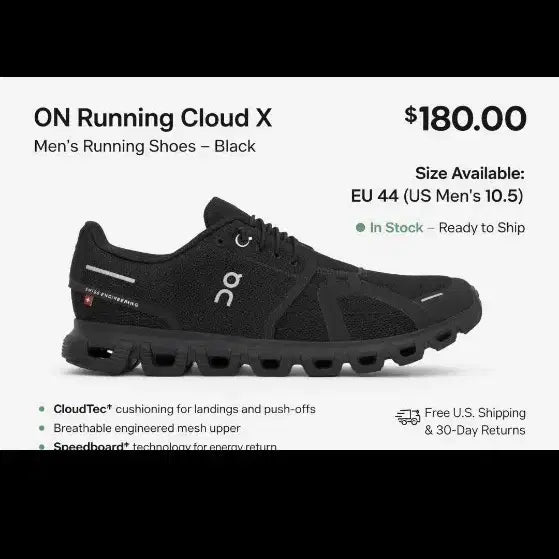 [BUNJANG] On Running Cloud 6 Running Shoes (Black) / 온 러닝 클라우드 6  블랙 런닝화 45 새제품 판매