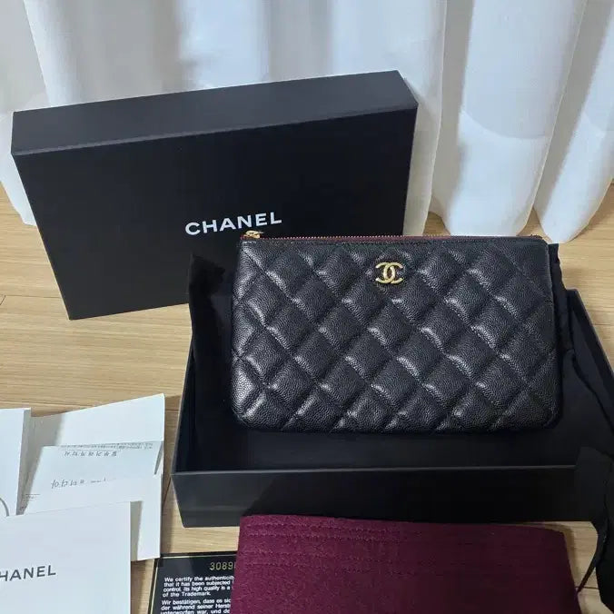 [BUNJANG] Chanel Caviar Black Pouch Full Set / 샤넬 캐비어 블랙 파우치 풀세트