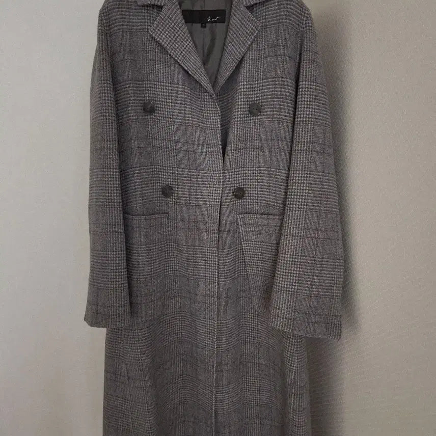 [BUNJANG] G.cut Gray Check Long Coat / G.cut 지컷 울90% 그레이 체크 롱코트 (벨트 포함 / 상태좋음)