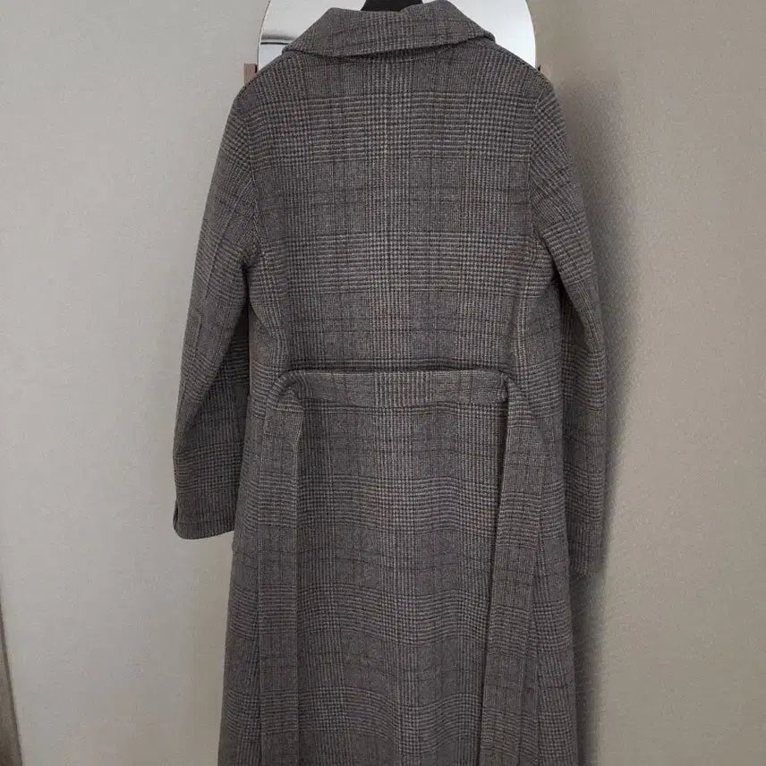 [BUNJANG] G.cut Gray Check Long Coat / G.cut 지컷 울90% 그레이 체크 롱코트 (벨트 포함 / 상태좋음)