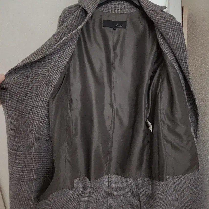 [BUNJANG] G.cut Gray Check Long Coat / G.cut 지컷 울90% 그레이 체크 롱코트 (벨트 포함 / 상태좋음)