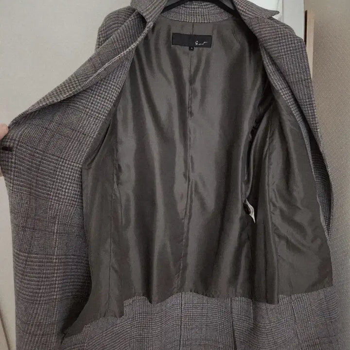 [BUNJANG] G.cut Gray Check Long Coat / G.cut 지컷 울90% 그레이 체크 롱코트 (벨트 포함 / 상태좋음)