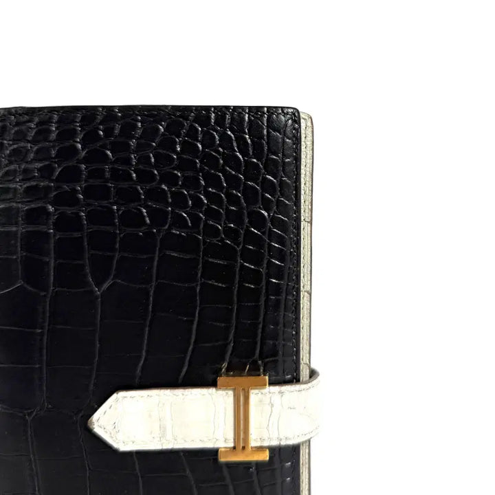 [BUNJANG] Hermès Béarn Soufflet Crocodile Long Wallet Black / 에르메스 베안와니 크로커다일 장지갑 투톤블랙 [D]
