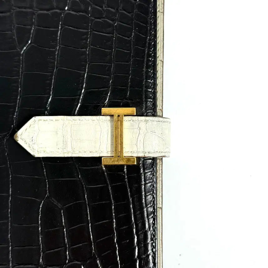 [BUNJANG] Hermès Béarn Soufflet Crocodile Long Wallet Black / 에르메스 베안와니 크로커다일 장지갑 투톤블랙 [D]