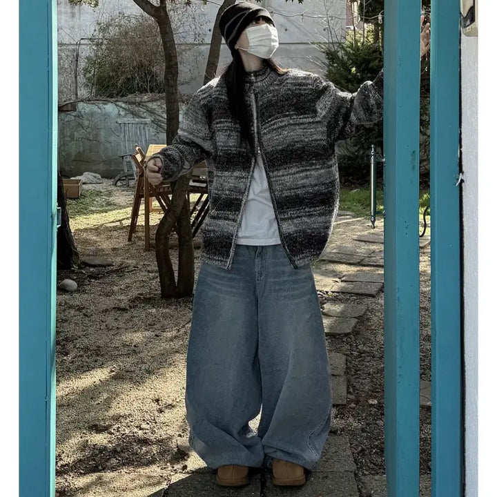 [BUNJANG] Roflow Two-Way Turtleneck Knit Zip-up / 로플로 투웨이 터틀넥 니트 집업