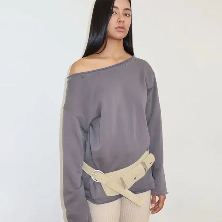 [SOLD OUT] <MMM> 스터드 원 숄더 롱 슬리브_그레이 F사이즈